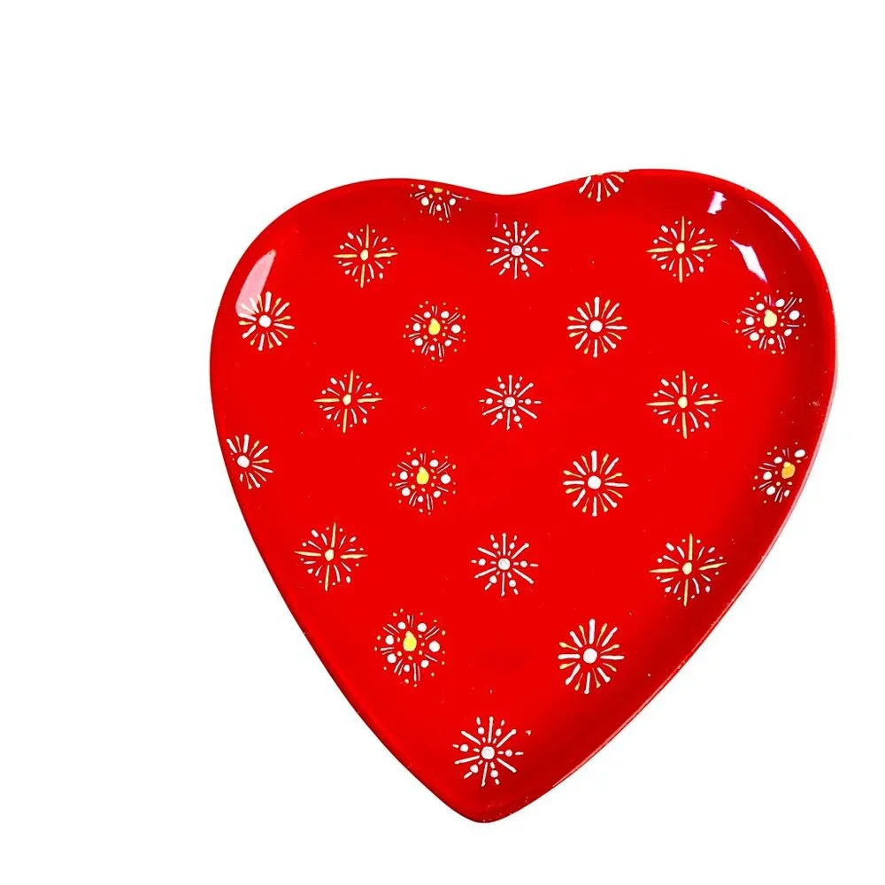 Department 56 Ceramic Trinket Dish Plate Heart Flowers Set of 3
